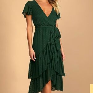 NWT Lulu’s green faux wrap dress